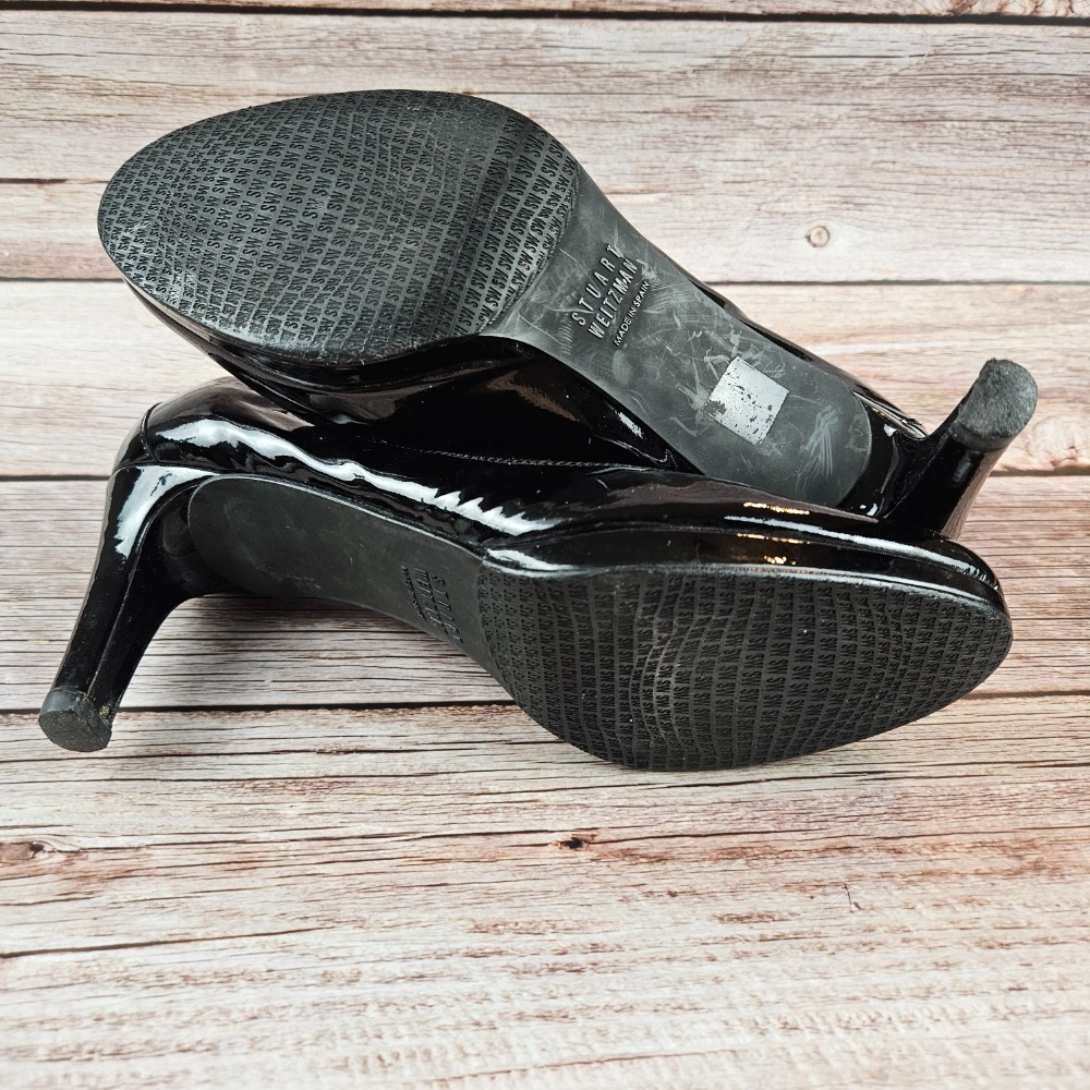 Stuart Weitzman Women's Black Patent Elastic Edge Platform Heels, size 6.5 - Picture 7 of 8